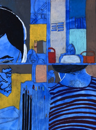 Library Blues;
2017; watercolor charcoal oil pastel on paper, 24 x 18" Library Blues;
2017; watercolor charcoal oil pastel on paper, 24 x 18"